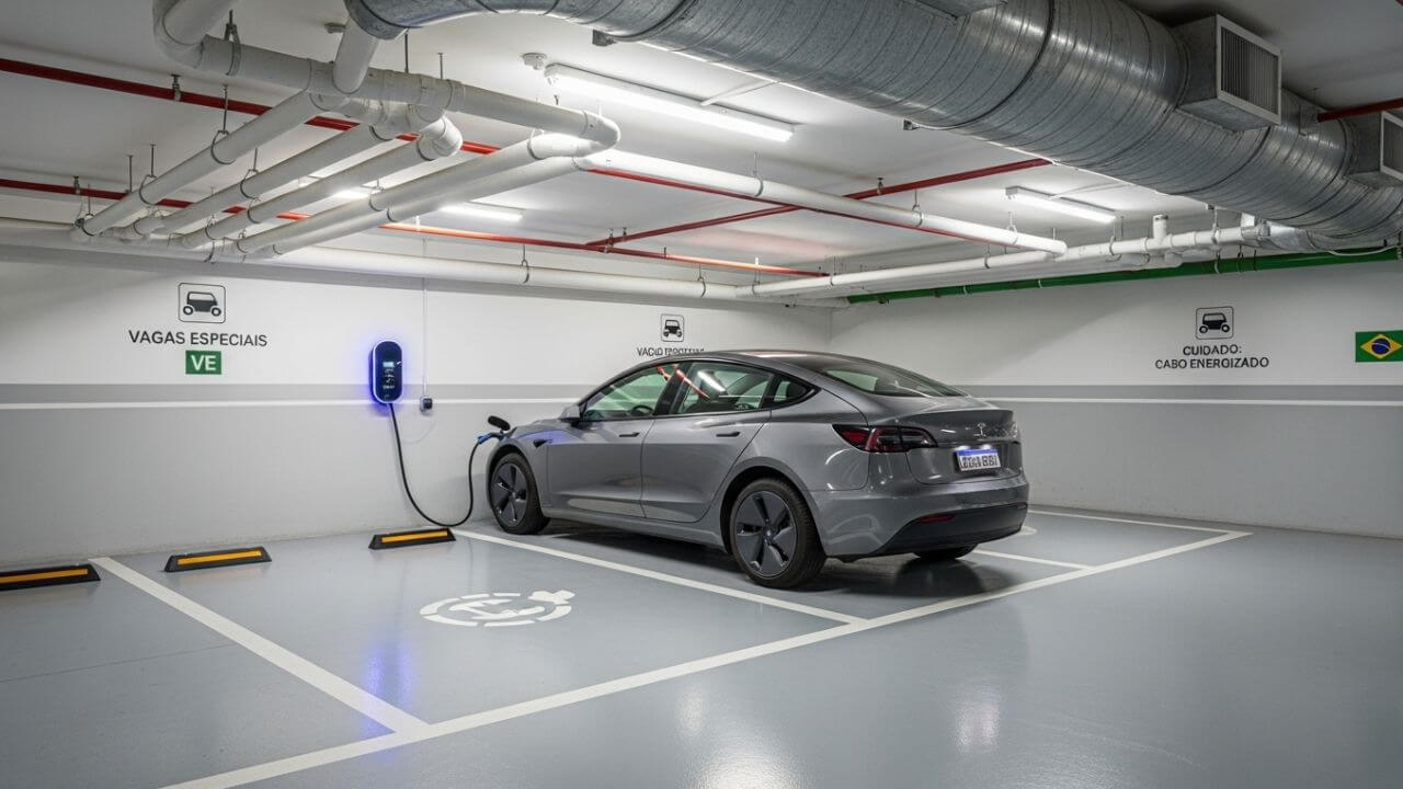 Carros elétricos e garagem do futuro