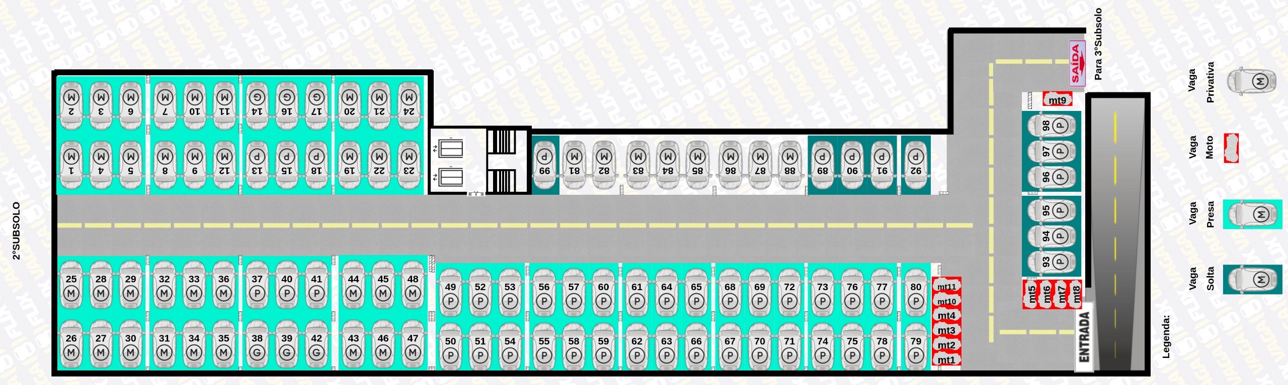 Planta digital da garagem com visualização das vagas